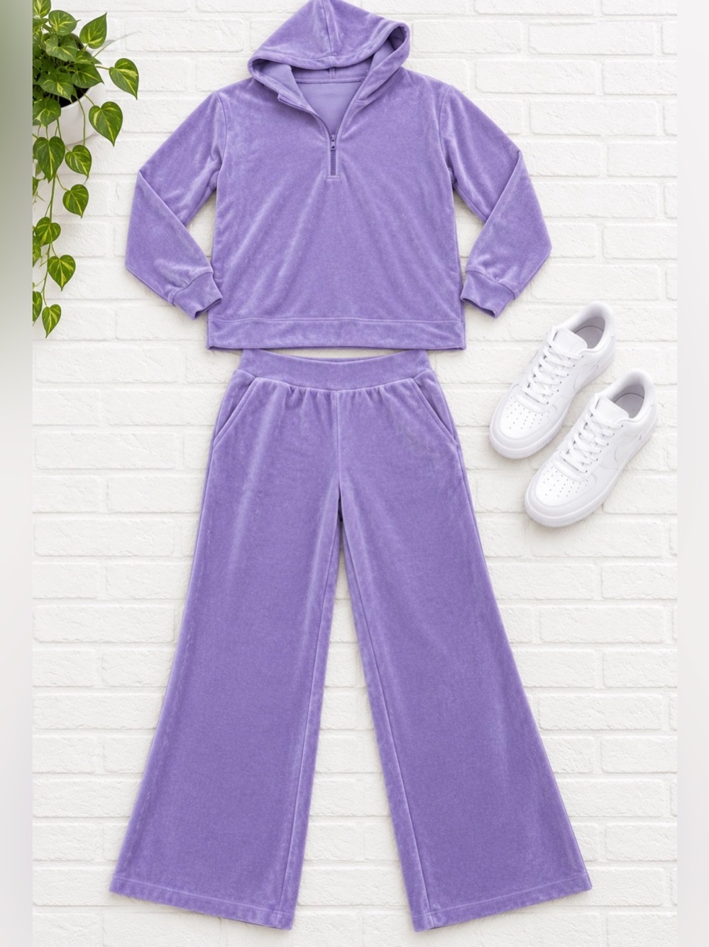 Cable & Gauge Kids Lavender Velour Hooded Pajama Set